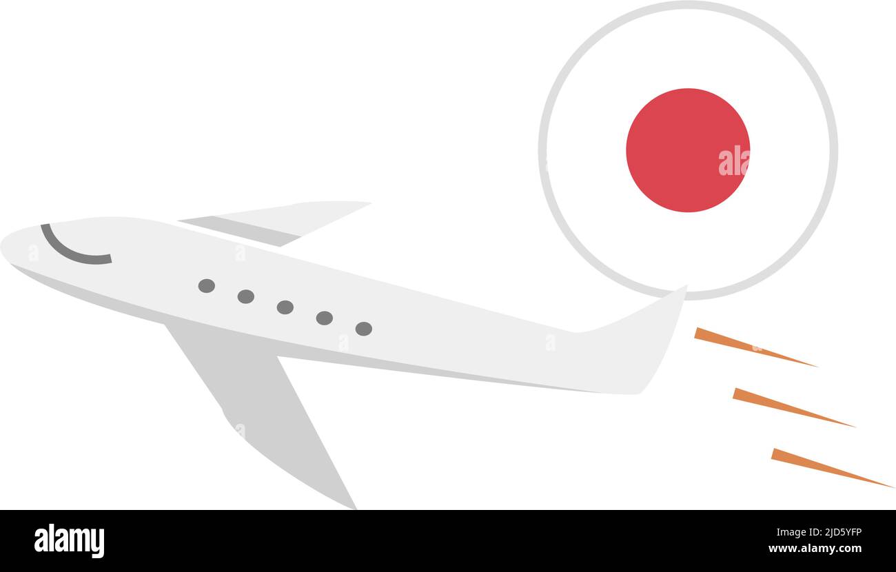 Bandiera giapponese e icona dell'aeroplano. Viaggio in Giappone. Vettore modificabile. Illustrazione Vettoriale