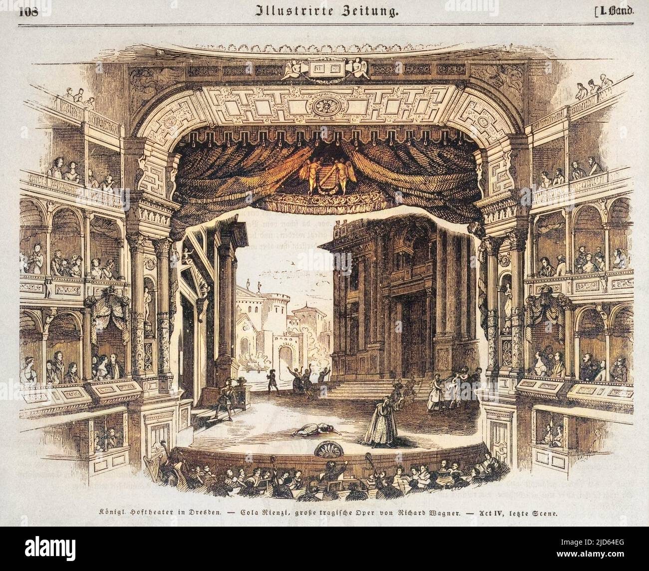 Rienzi, suonato all'Hoftheater di Dresda. La scena finale della Legge 4 versione Colorizzata di : 10001950 Data: 1843 Foto Stock