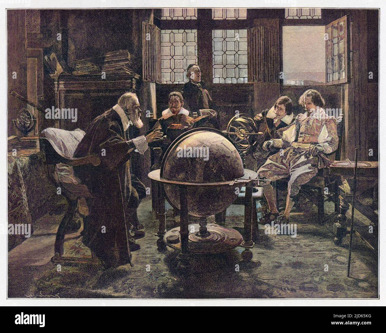 GALILEO GALILEI (1564 - 1642), astronomo italiano, visitato dal poeta inglese John Milton nella villa d'Arcetri, vicino Firenze, Italia, nel 1638 Data: 1638 Foto Stock