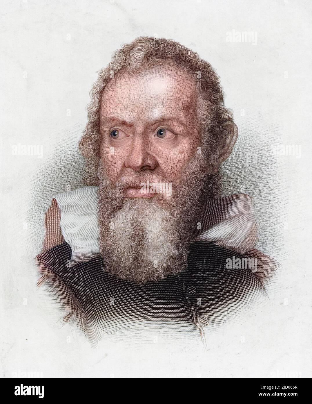 Galileo Galilei (1564-1642), fisico, matematico, astronomo e filosofo italiano. Si è messo in difficoltà con la chiesa per la sua affermazione che il sole, e non la terra, è al centro dell'universo. Data: 1620s Foto Stock