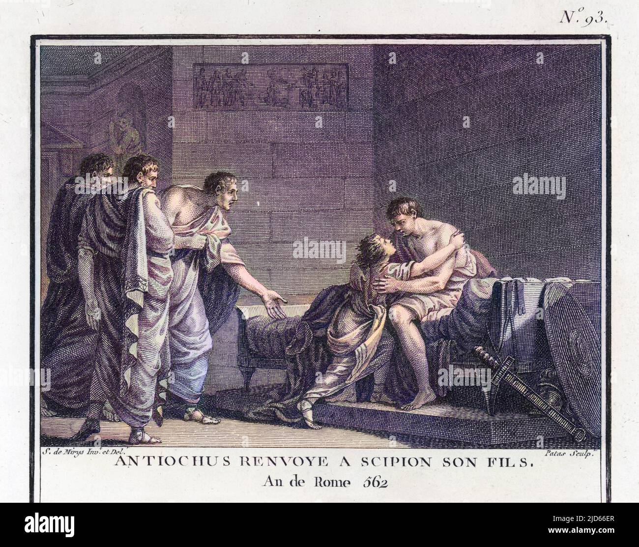 Antioco III di Siria, anche se nemico, restituisce il figlio catturato del leader romano Scipio Africanus senza richiedere un riscatto. Versione colorata di : 10006643 Data: 192 a.C. Foto Stock