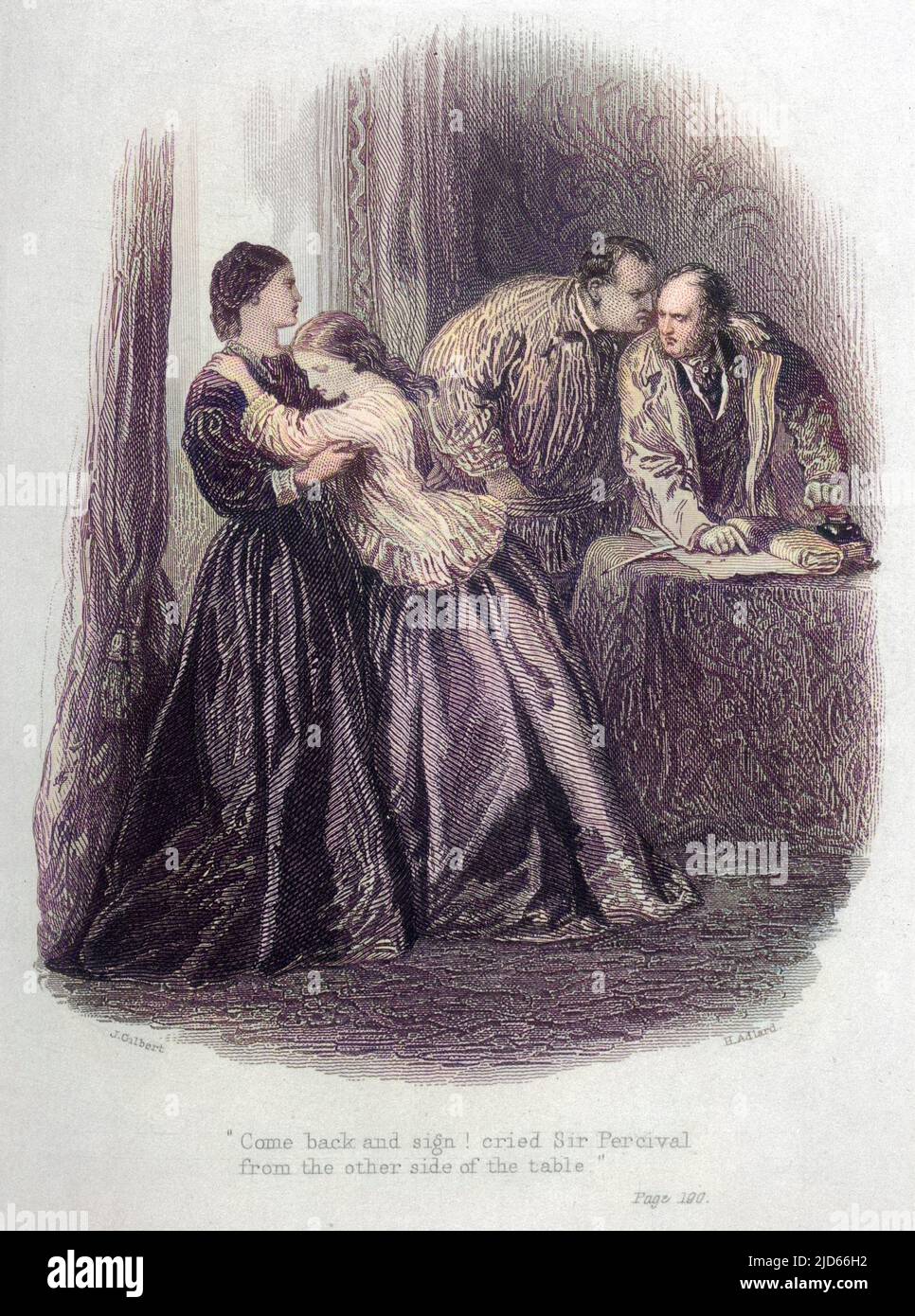Illustrazione alla donna in bianco -- 'torna e segno!' Gridò Sir Perceval. Versione colorata di : 10007794 Data di pubblicazione: 1860 Foto Stock