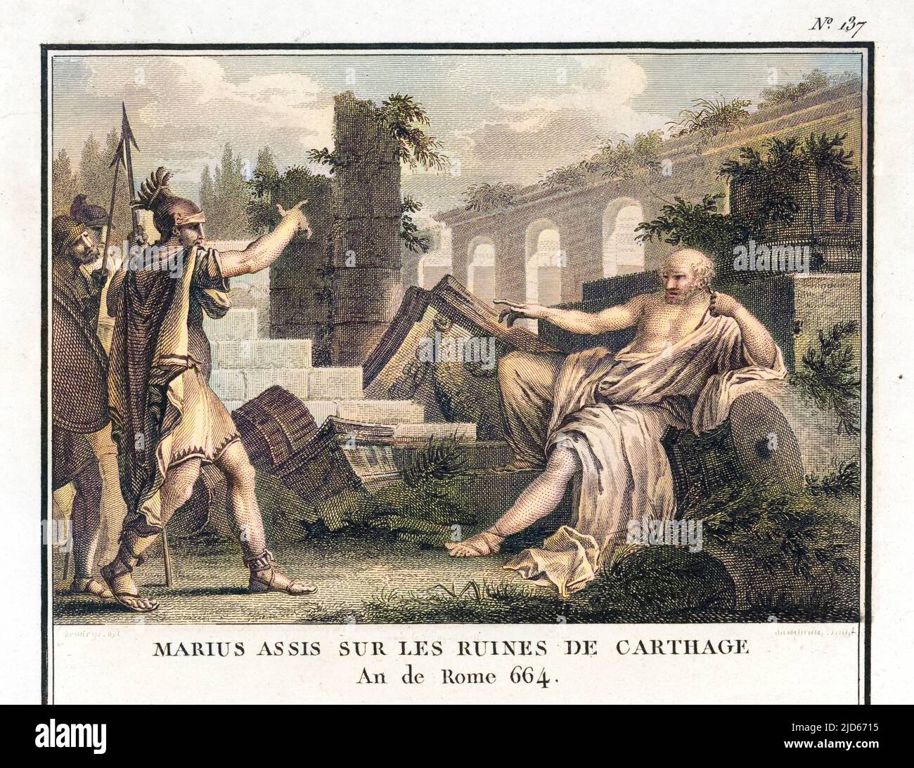 Marius, sconfitto da Sulla, fugge a Cartagine e medita tra le sue rovine versione colorizzata di : 10012785 Data: 86 a.C. Foto Stock
