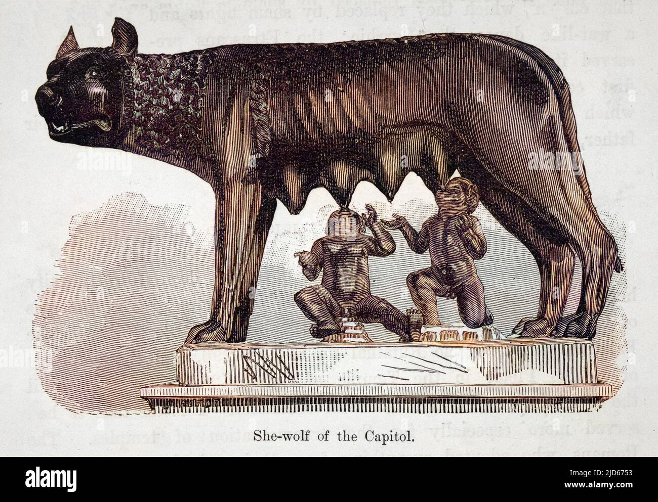 Romolo e Remo sono succhiati da un lupo Colorizzato versione di : 10012842 Data: Circa 780 a.C. Foto Stock