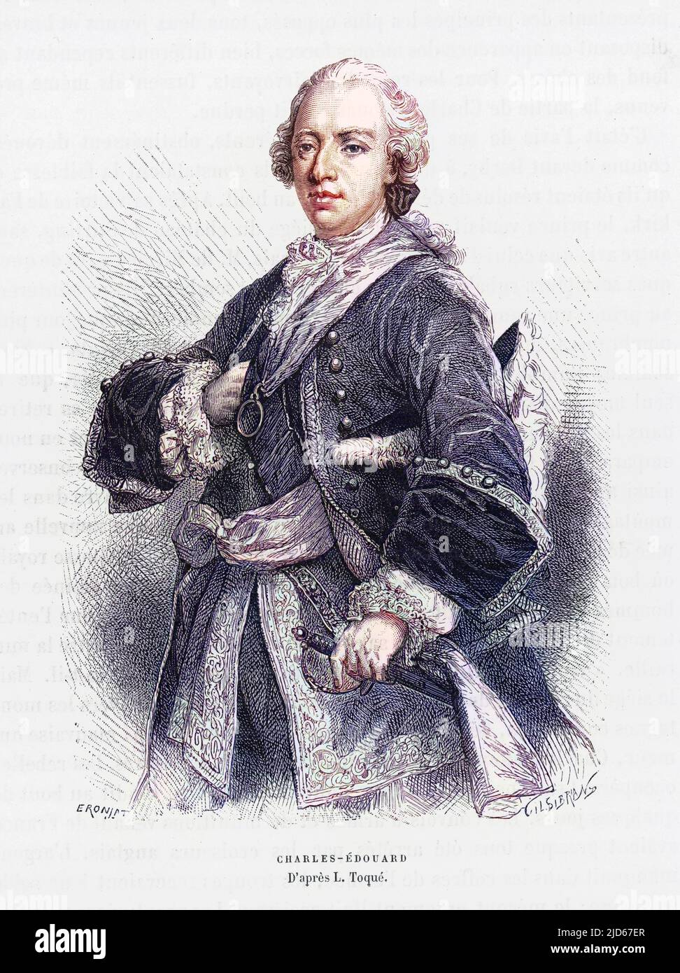 Charles Edward Stuart (1720 - 1788), conosciuto anche come 'Bonnie Prince Charlie' e 'il giovane pretendente'. Versione colorata di : 10018274 Foto Stock