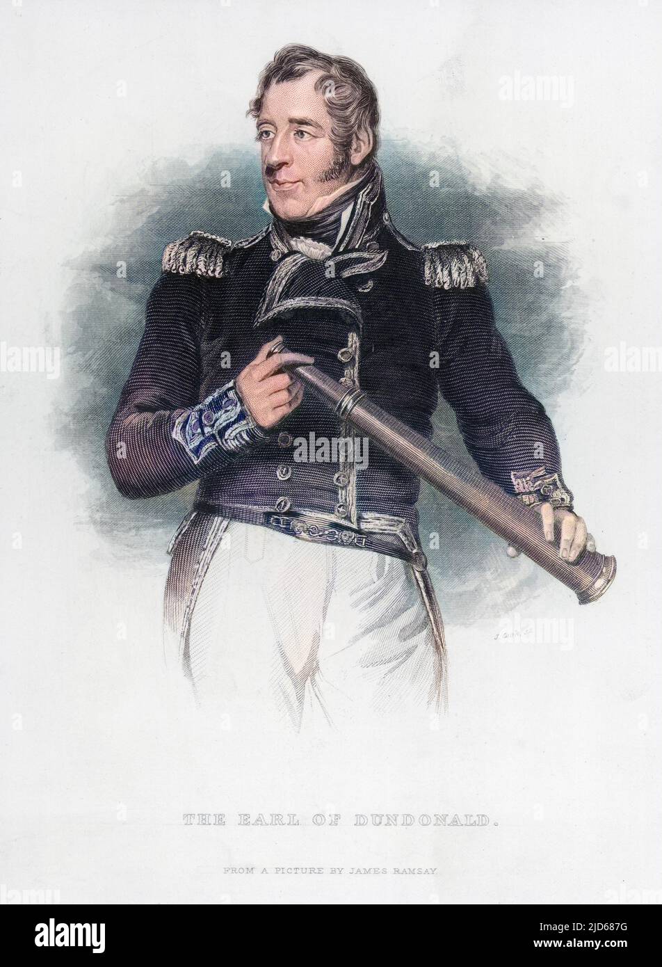 THOMAS COCHRANE 10th CONTE DI DUNDONALD comandante navale britannico raffigurato con un telescopio. Versione colorata di : 10071630 Data: 1775 - 1860 Foto Stock