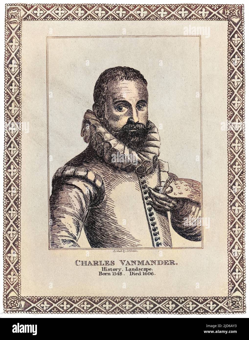 KAREL VAN MANDER artista fiammingo noto per i suoi dipinti storici e i suoi paesaggi. Versione colorata di : 10164207 Data: 1548 - 1606 Foto Stock