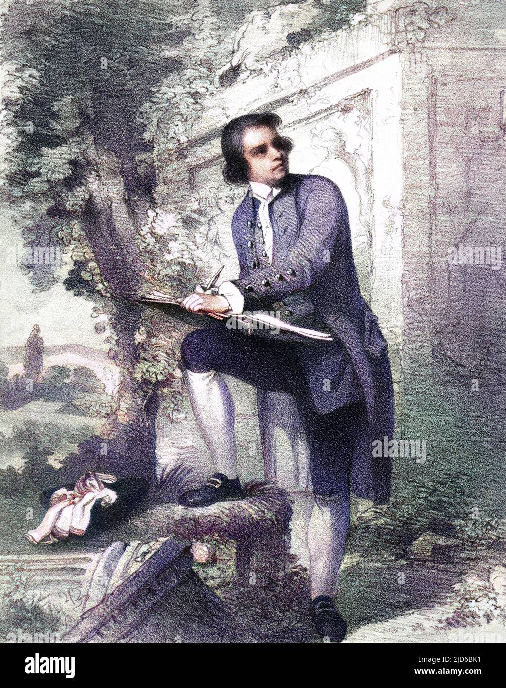 JOHN HAMILTON MORTIMER pittore di soggetti storici e temi romantici come banditi in un paesaggio roccioso. Versione colorata di : 10166595 Data: 1740 - 1779 Foto Stock