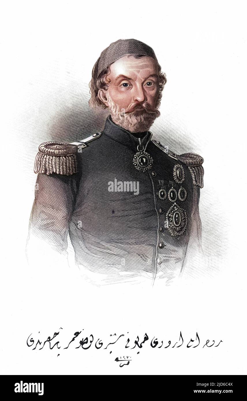 OMER (o Omar) PASHA vero nome: Michael Lattas generale croato nato nell'esercito turco, esercito comandato nella guerra di Crimea, versione colorizzata di : 10171245 Data: 1806 - 1871 Foto Stock