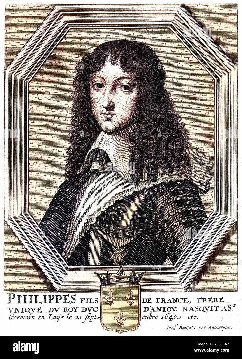 PHILIPPE i, duc d'ORLEANS fratello di Luigi XIV ; la sua prima moglie era Henrietta figlia di Carlo II, poi sposò Elisabeth Charlotte di Palatinato. Da giovane. Versione colorata di : 10171451 Data: 1640 - 1701 Foto Stock