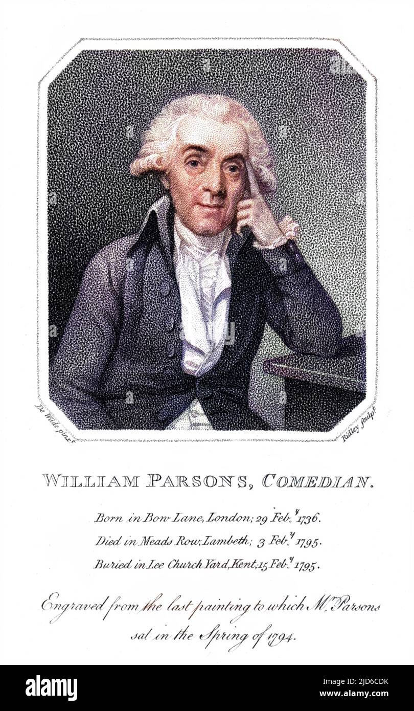 ATTORE WILLIAM PARSONS, apparso nei ruoli comici : questo era l'ultimo ritratto fatto di lui, in 1794. Versione colorata di : 10172085 Data: 1736 - 1795 Foto Stock