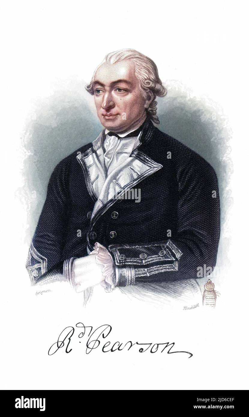 SIR RICHARD PEARSON comandante navale britannico con il suo autografo Colorizzato versione di : 10172218 Data: 1731 - 1806 Foto Stock