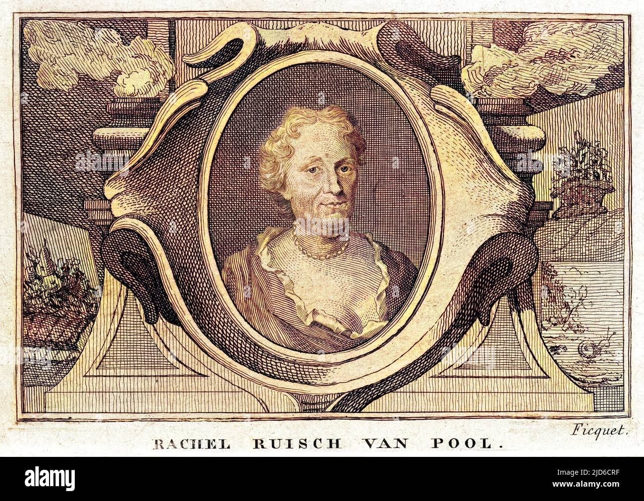RACHEL RUYSCH VAN POOL artista olandese rinomato per i suoi dipinti di fiori. Versione colorata di : 10172886 Data: 1664 - 1750 Foto Stock