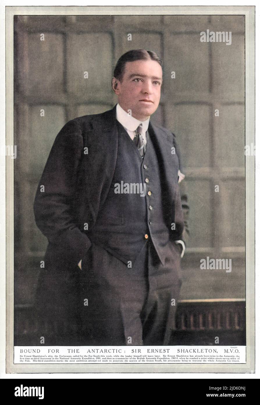 ERNEST SHACKLETON (1874 - 1922), esploratore irlandese dell'Antartide, fotografato prima della sua offerta di attraversare il continente antartico nel 1914. Versione colorata di : 10179564 Foto Stock