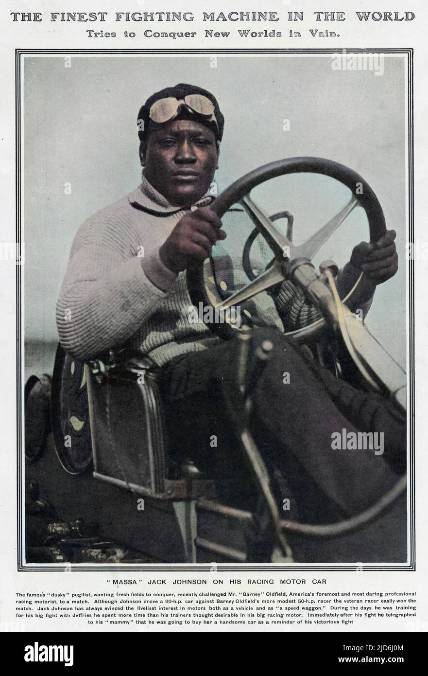 Arthur John Johnson, meglio noto come Jack Johnson, il pugile americano di pesi massimi, raffigurato nel 1908. Johnson è stato il campione del mondo dei pesi massimi tra il 1908 e il 1915. Versione colorata di: 10411033 Data: 1910 Foto Stock