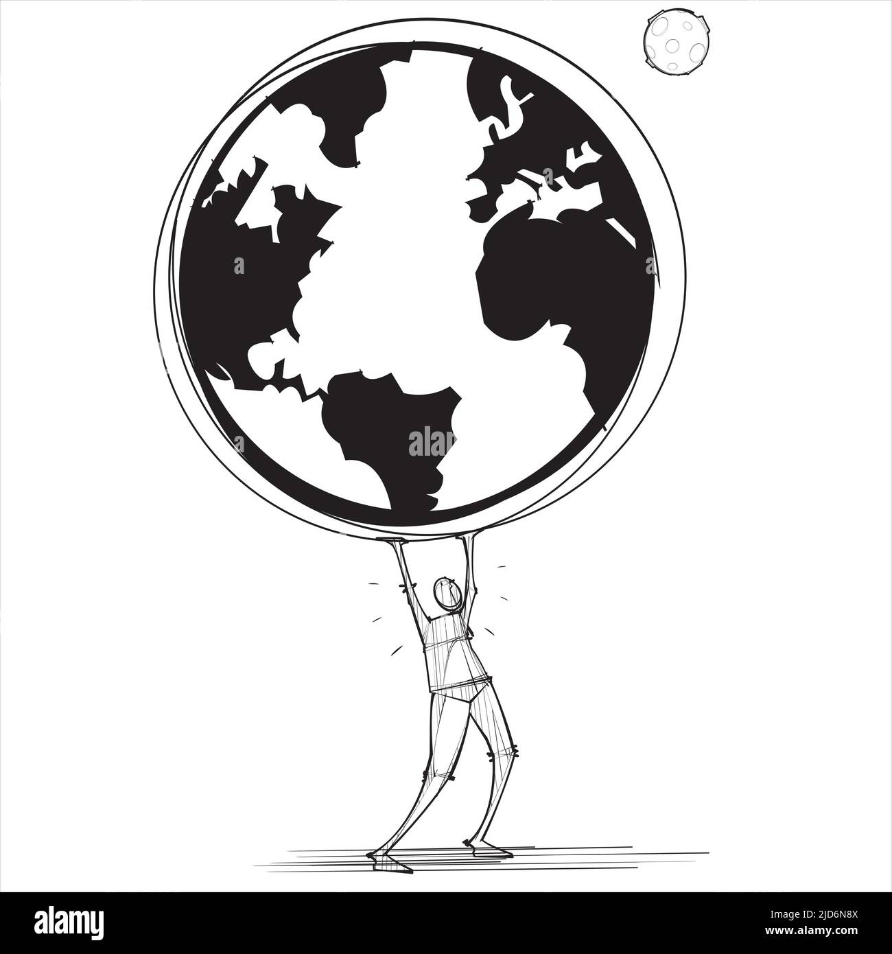 L'uomo tiene il mondo e la luna Illustrazione Vettoriale