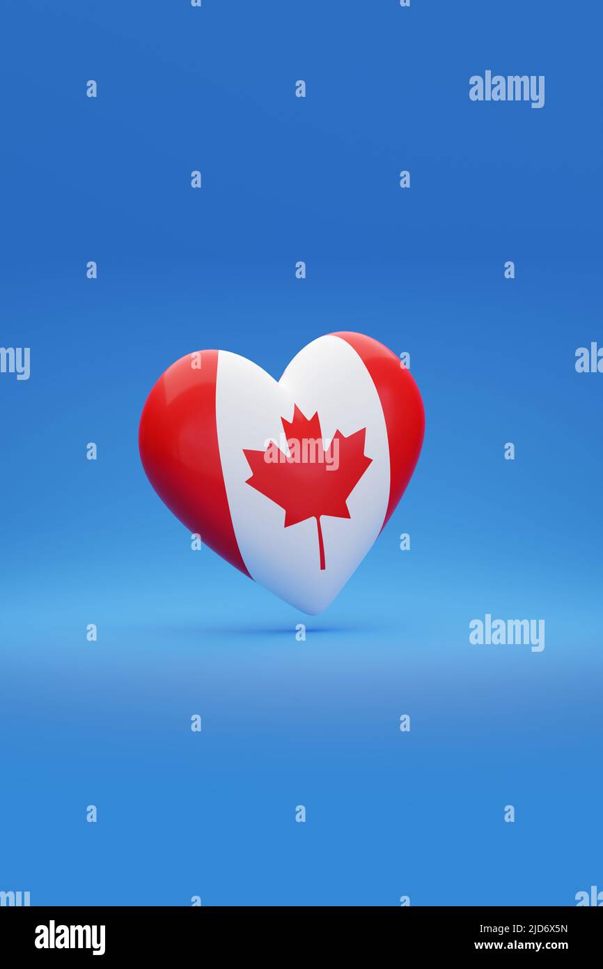 Cuore con i colori della bandiera Canada. 3d illustrazione. Foto Stock