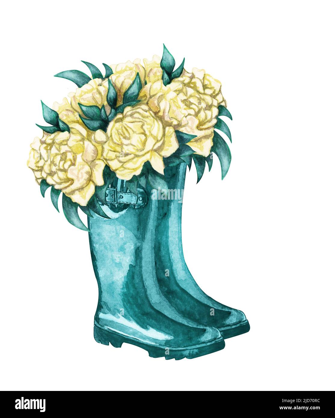 Watercolor wellies con illustrazione di fiori in stile provenzale. Stivali  in gomma. Bouquet di fiori. Per la stampa su cartoline, adesivi, notepad,  testi Foto stock - Alamy