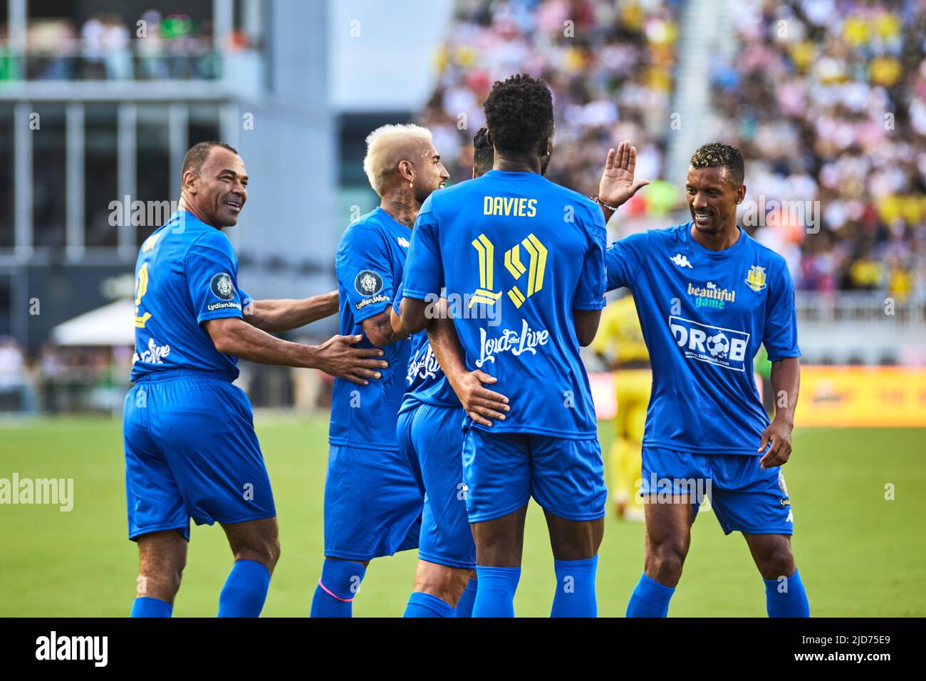 Fort Lauderdale, Florida, Stati Uniti. 18th giugno 2022. 19 Davies durante la partita di calcio The Beautiful Game by R10 e RC3 posseduto icone di calcio globale e duo brasiliano Ronaldinho e Roberto Carlos al DRV Pink Stadium in Florida, USA. Credit: Yaroslav Sabitov/YES Market Media/Alamy Live News. Foto Stock