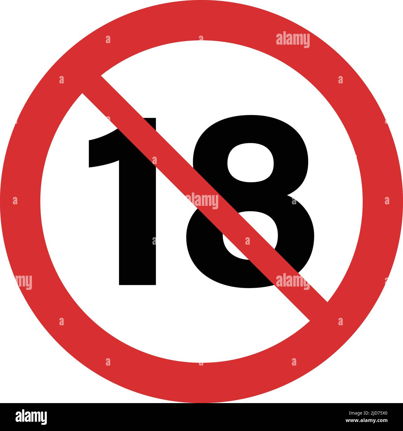 Icona del simbolo del limite di età, concetto di vettore di avvertenza di non meno di diciotto anni. Illustrazione Vettoriale