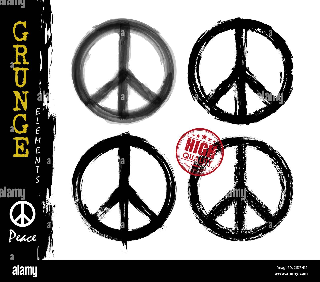 Set di simboli di pace . Disegno a mano realistico con grunge , acquerello e gesso disegno. Firma della Campagna per il disarmo nucleare (CND) . Tranquillo e h Illustrazione Vettoriale