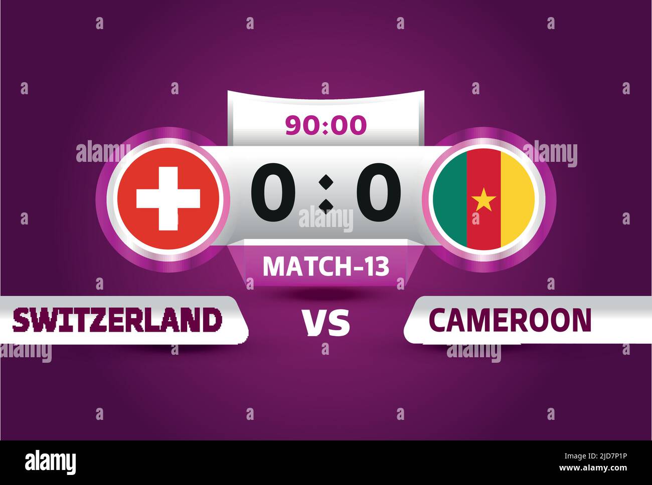 Svizzera vs camerun, World Football 2022, Gruppo G. World Football Competition Championship match versus team intro sport background, campionato Illustrazione Vettoriale