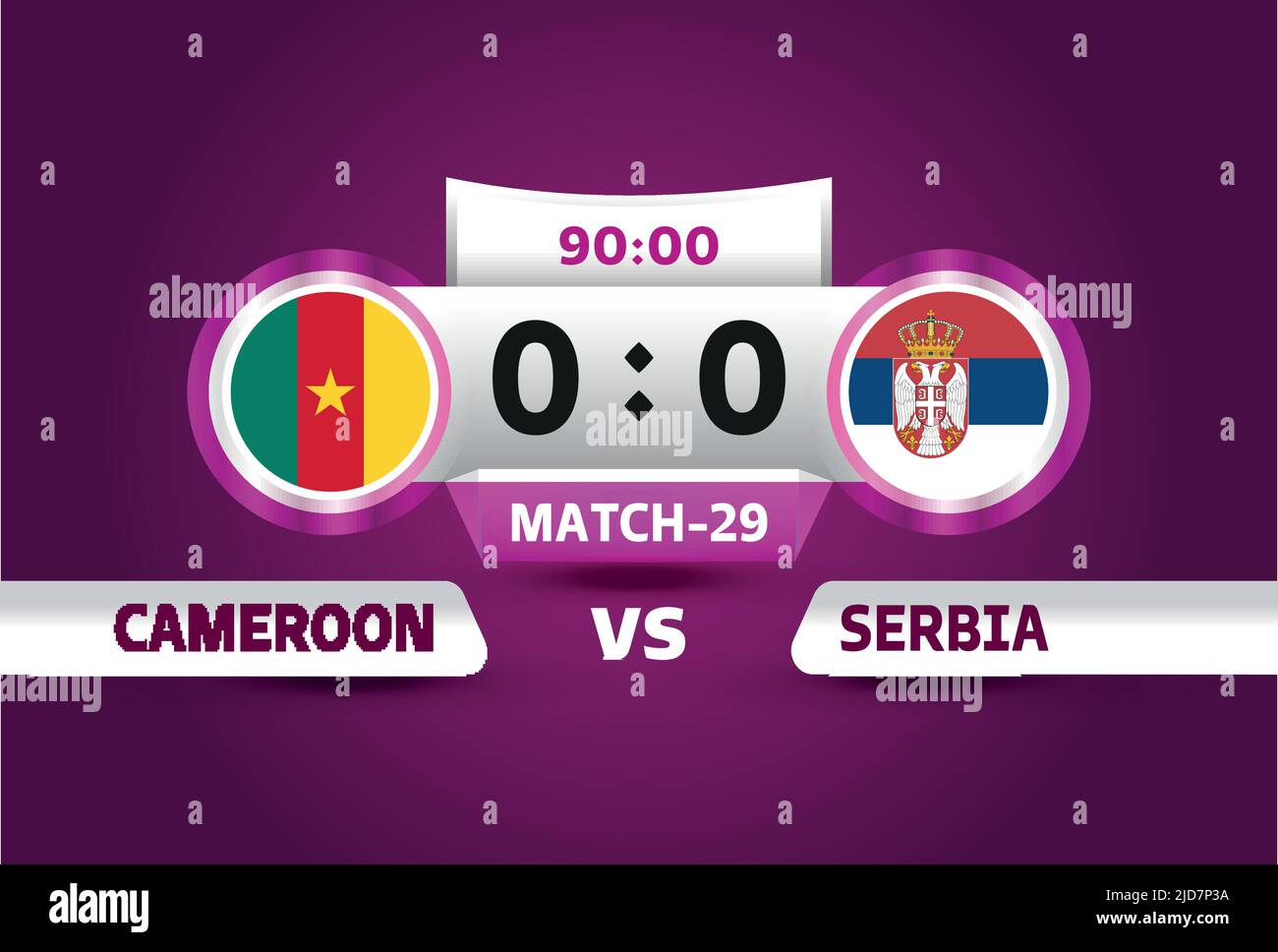 Camerun vs Serbia World Football 2022, Gruppo G. World Football Competition Championship match versus team intro sport background, campionato Illustrazione Vettoriale