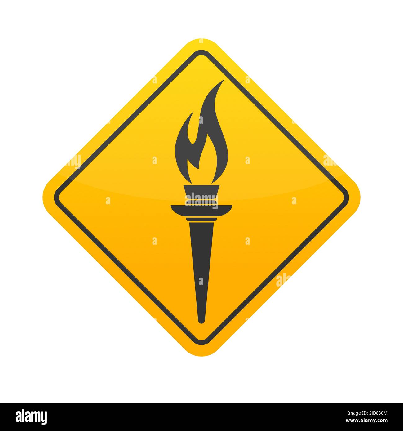 Torcia. Icona quadrata di una torcia che brucia. Un cartello per siti Web e applicazioni. Stile piatto Illustrazione Vettoriale