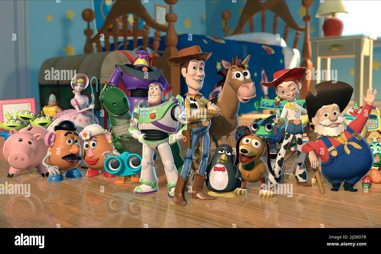 Gli stranieri,banca,PEEP,testa,testa,REX,ZURG,LIGHTYEAR,WOODY,dell'affanno del,SLINKY,JESSIE,PETE, TOY STORY 2, 1999 Foto Stock