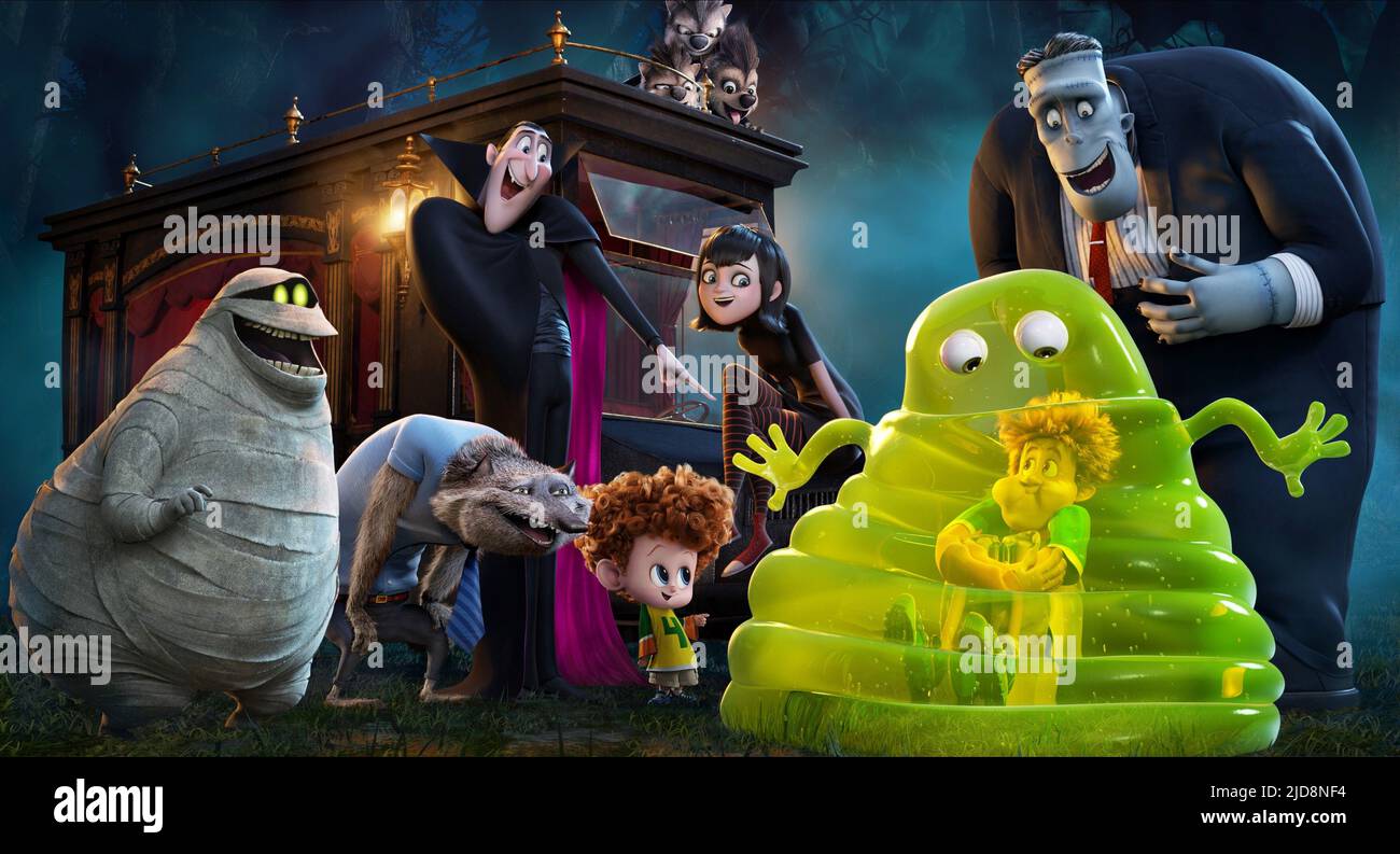 MUMMY,WAYNE,DRACULA,DENNIS,MAVIS,BLOBBY,JONATHAN,FRANK, HOTEL TRANSILVANIA 2, 2015, Foto Stock