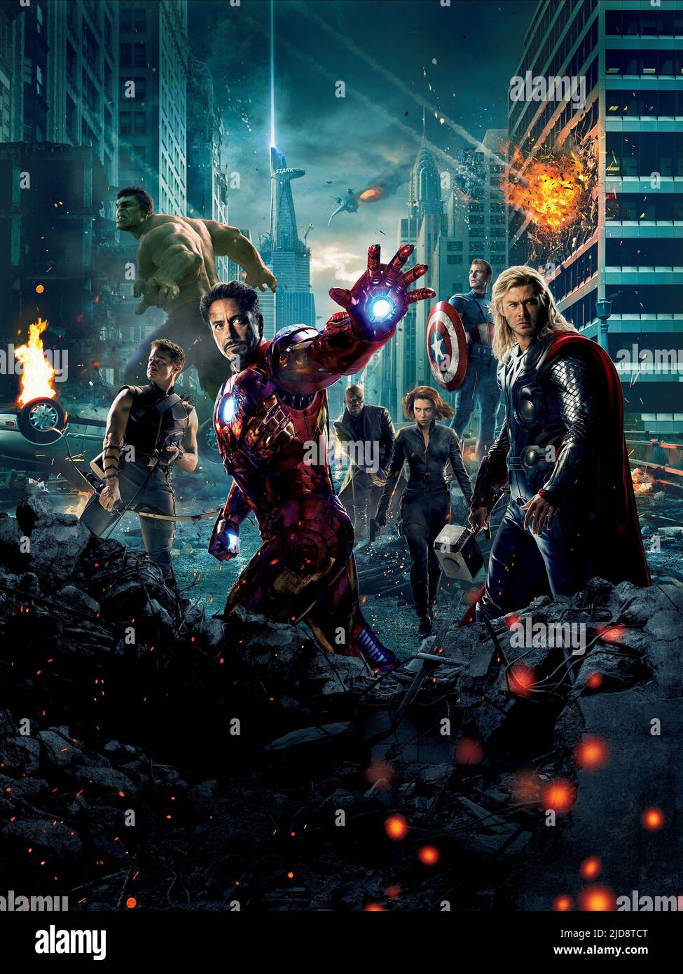 RENNER,FERRIGNO,JR.,JACKSON,JOHANSSON,EVANS,HEMSWORTH, THE AVENGERS, 2012, Foto Stock