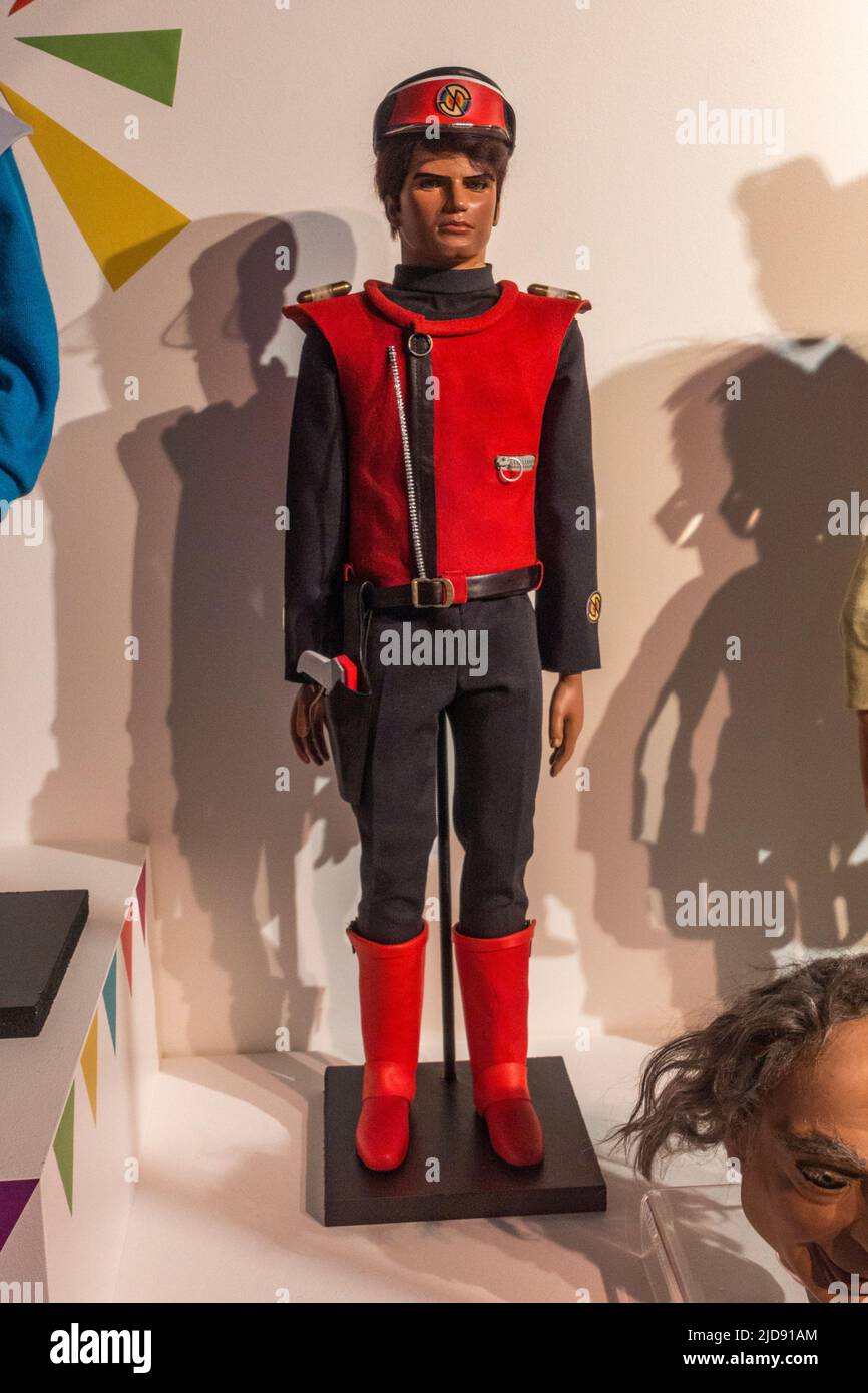 Il modello 'Captain Scarlet' del programma televisivo per bambini ITV del 1970s 'Captain Scarlet in mostra in un museo dei media. Foto Stock