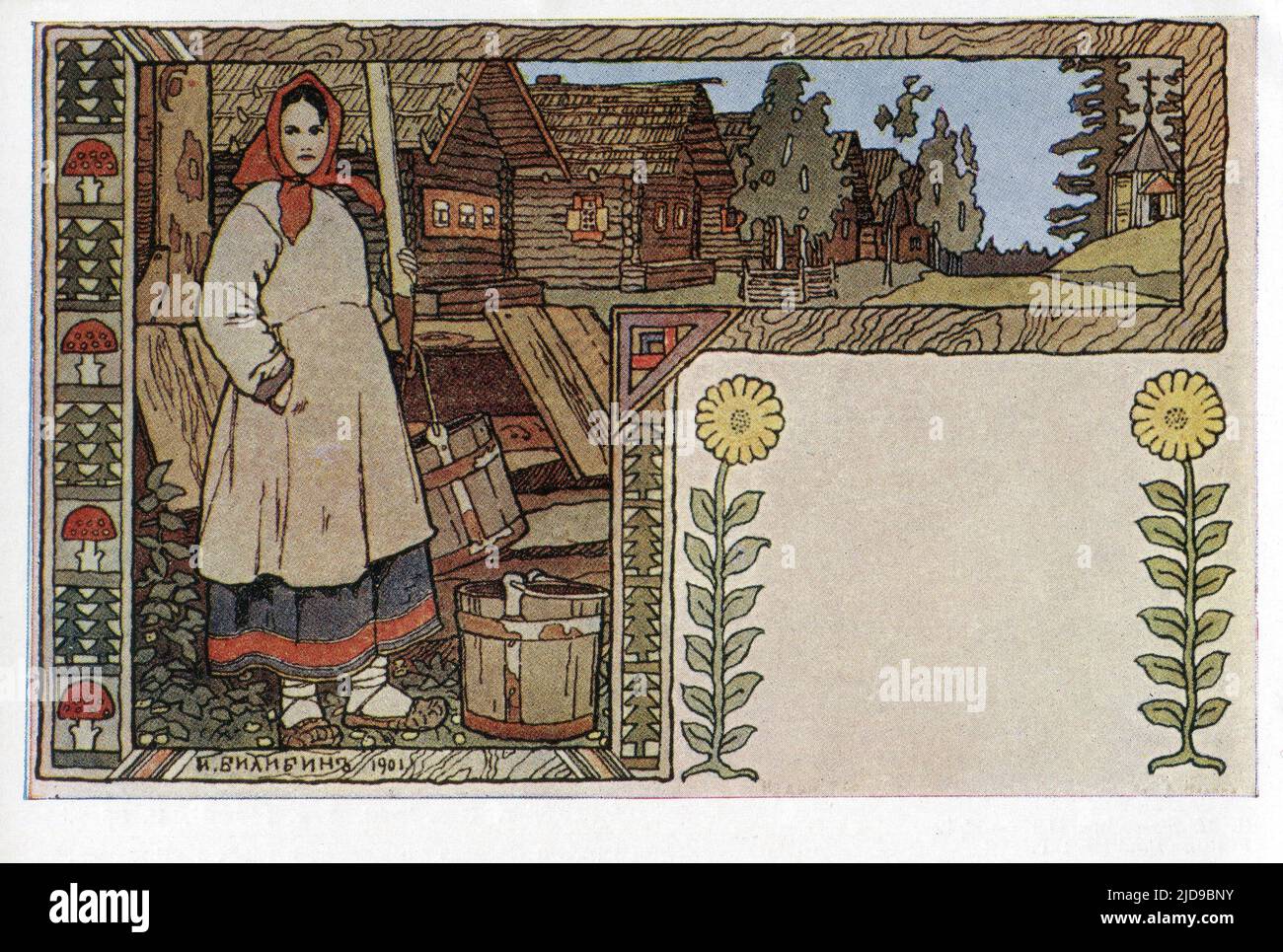 Cartoline d'epoca dell'URSS, 1958. Illustrazioni di Ivan Yakovlevich Bilibin (russo: Иван Яковлевич Билибин). Foto Stock