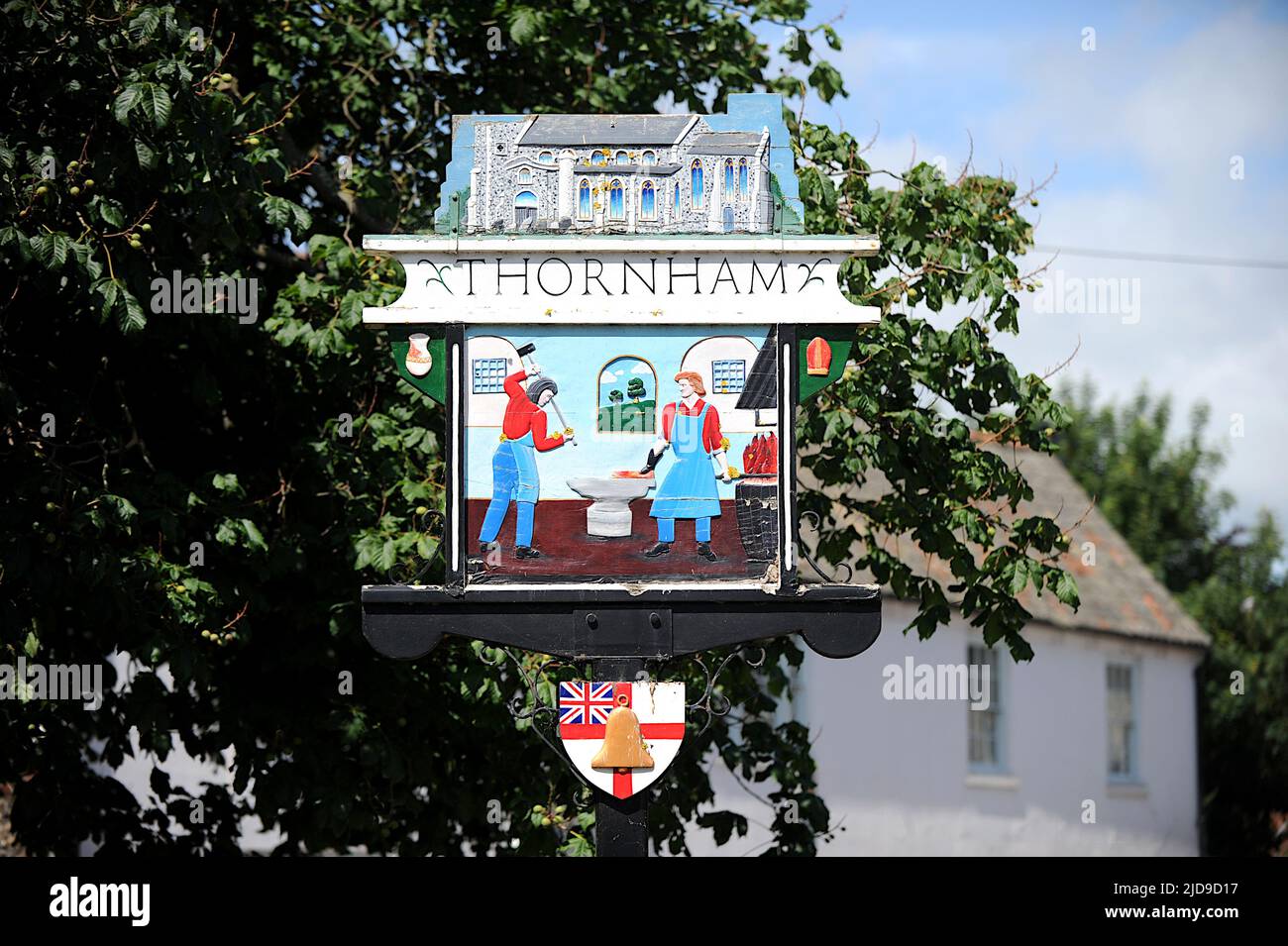 Thornham Village Sign, Norfolk, Regno Unito Foto Stock