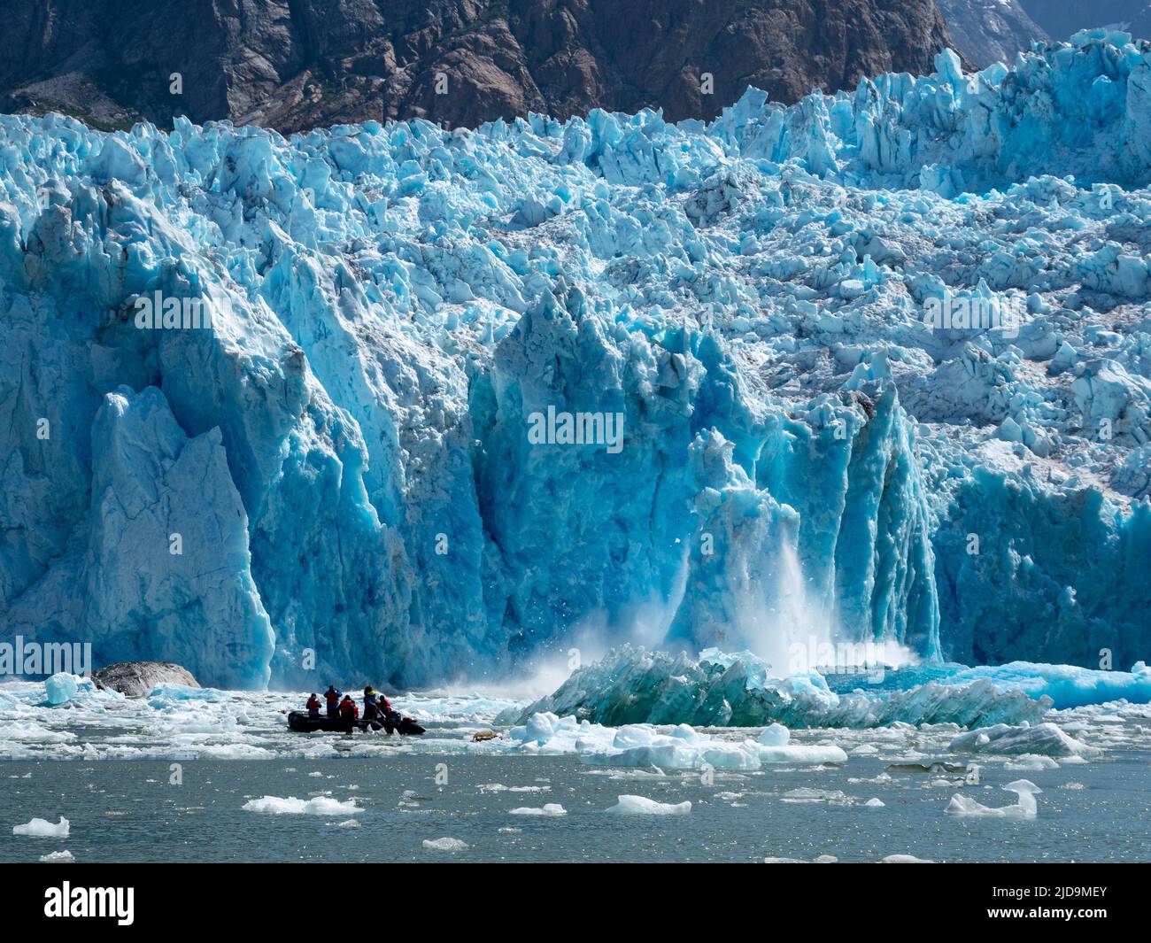 Il ghiacciaio Tidewater South Sawyer nel fiordo Tracy Arm, nell'Alaska sud-orientale, USA Foto Stock