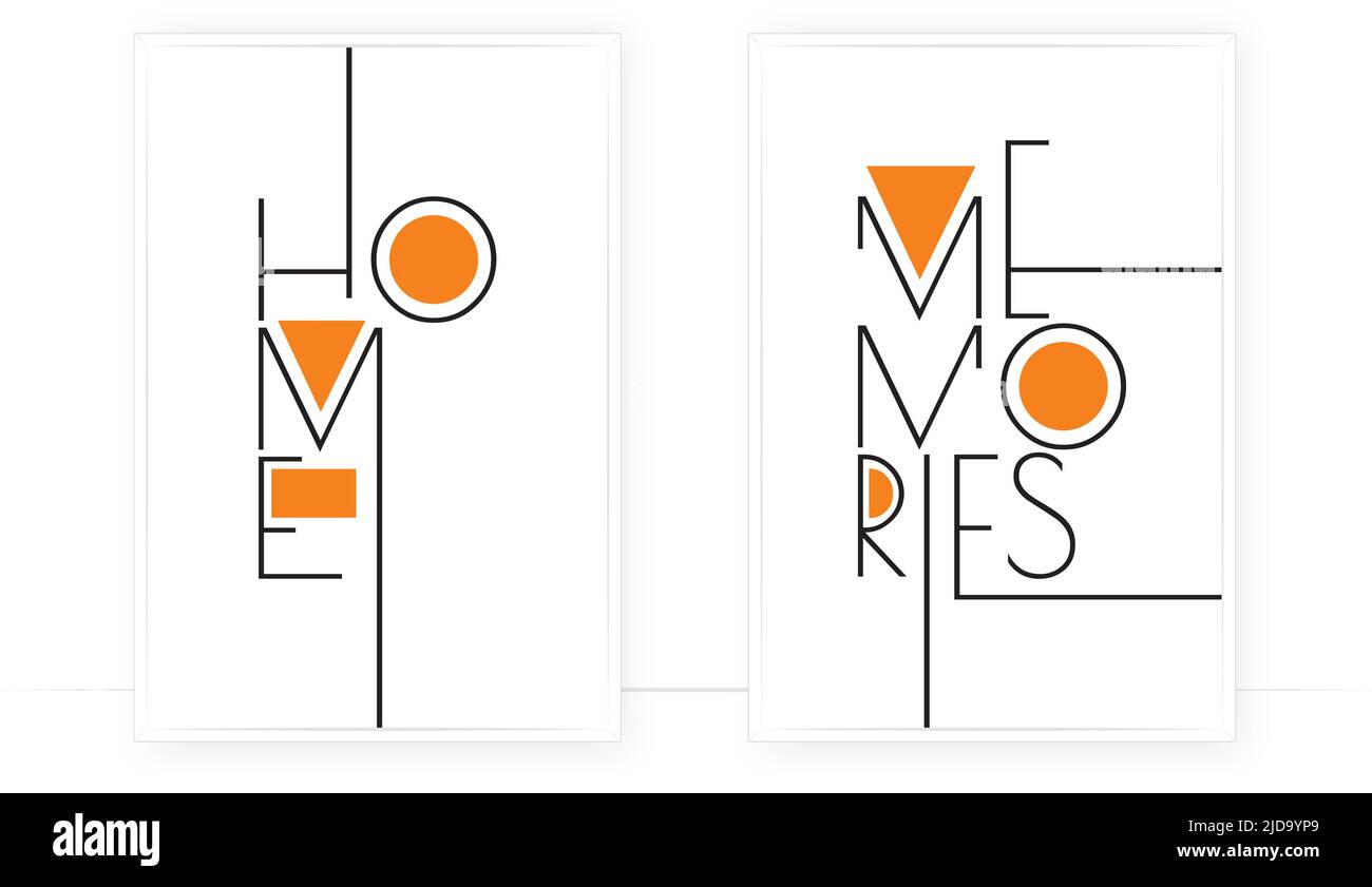 Memorie domestiche, vettore. Disegno di scrittura, lettere. Tre pezzi di design minimalista scandinavo poster. Citazioni motivazionali e ispiratrici della vita Illustrazione Vettoriale