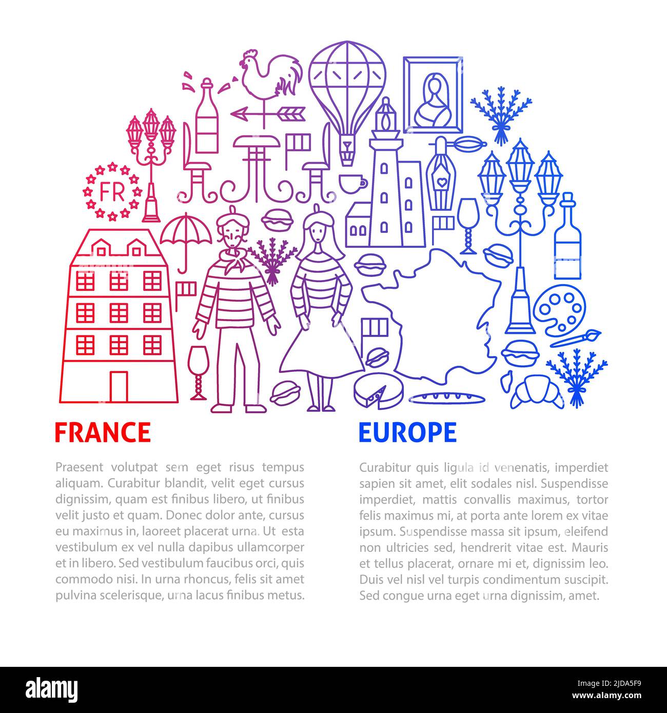 Modello di linea per l'Europa della Francia Illustrazione Vettoriale