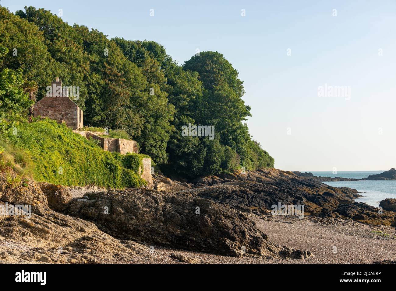 Castello di Fliquet a Fliquet Bay, Jersey Foto Stock