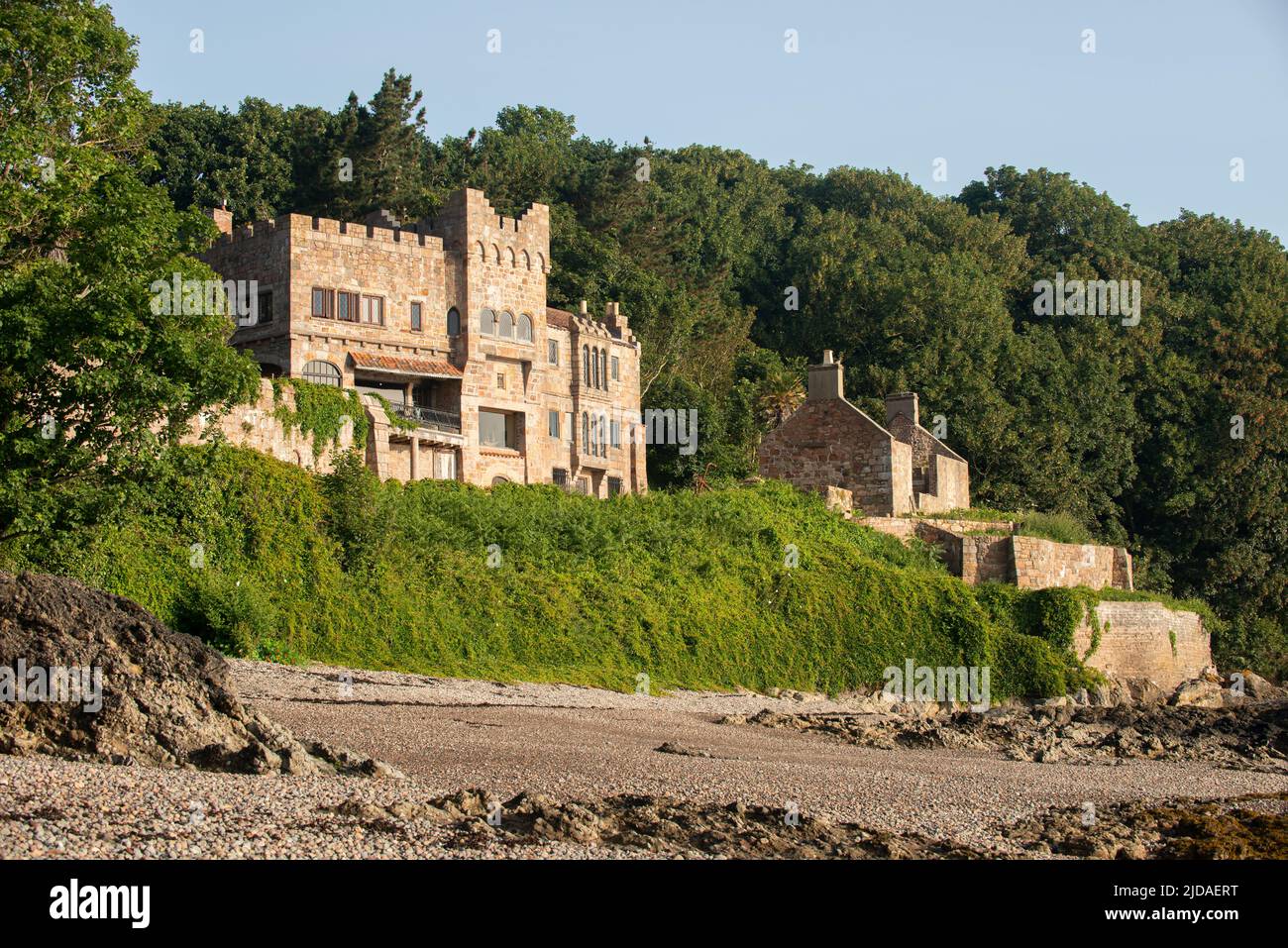 Castello di Fliquet a Fliquet Bay, Jersey Foto Stock
