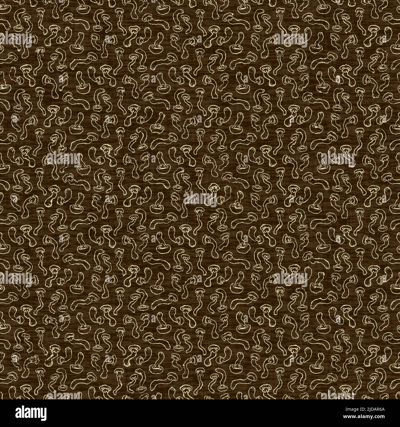 Texture effetto funghi in lino motivo senza cuciture. Foresta di funghi tessuti per arredamento vivaio boschivo. Stampa funghi decorativa per carta da parati bambini. Foto Stock