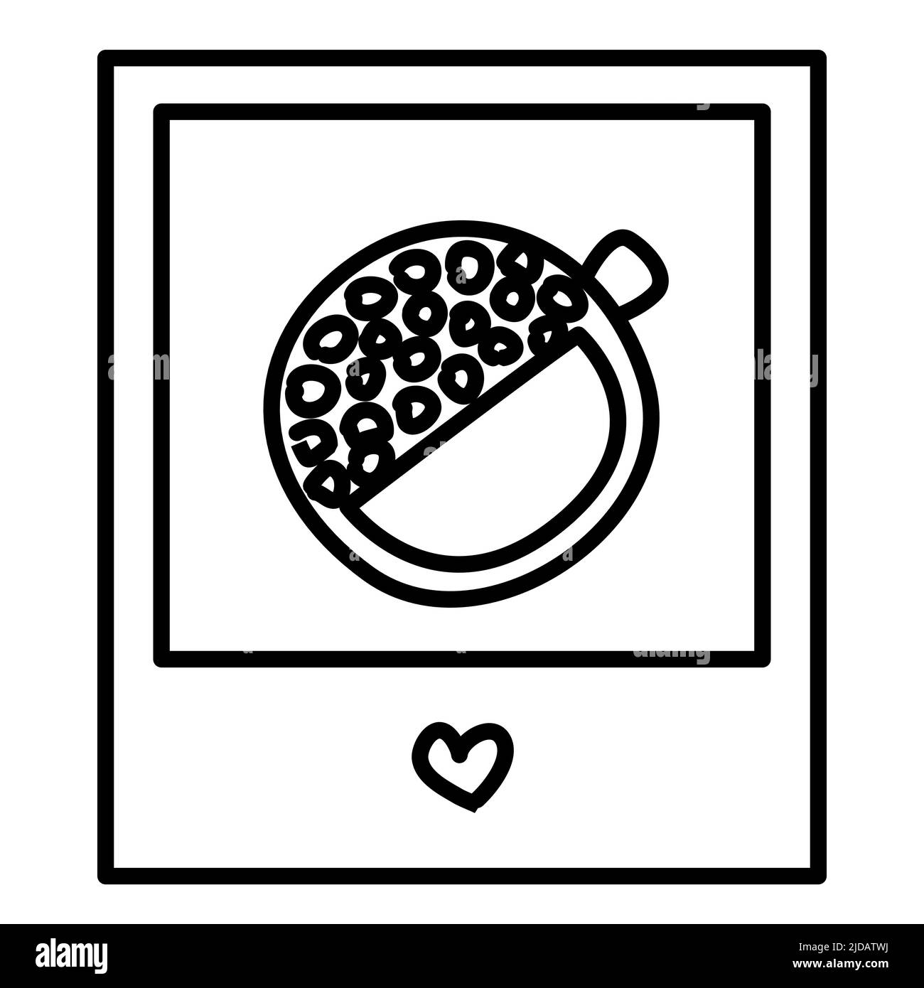 Bella cornice ricordo con tazza di cacao caldo. Foto istantanea della fotocamera per album fotografico. Divertente disegno minimalista con marshmallow Illustrazione Vettoriale