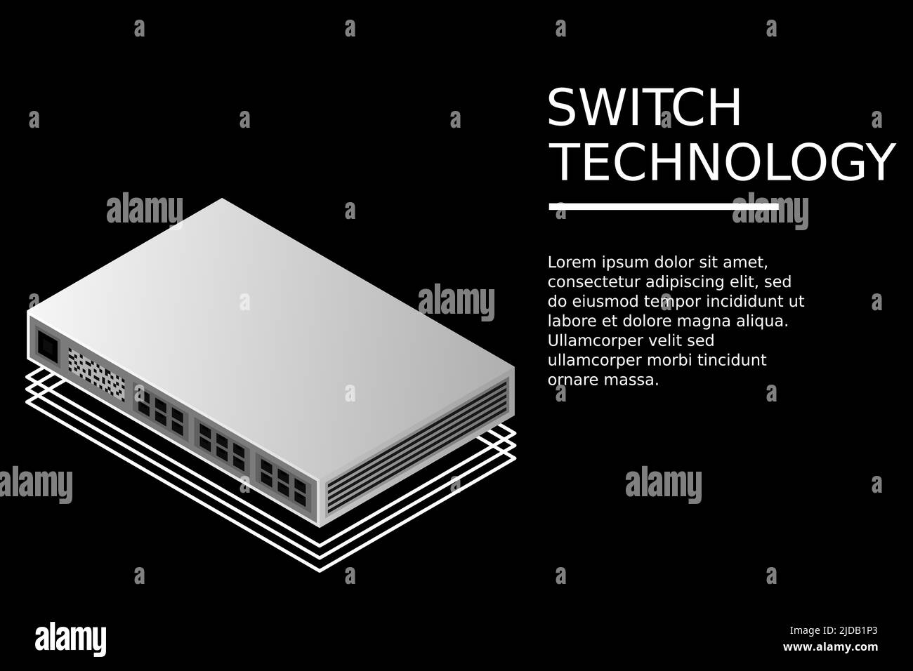 Illustrazione dello switch isometrico con vettore di porta Up link Illustrazione Vettoriale