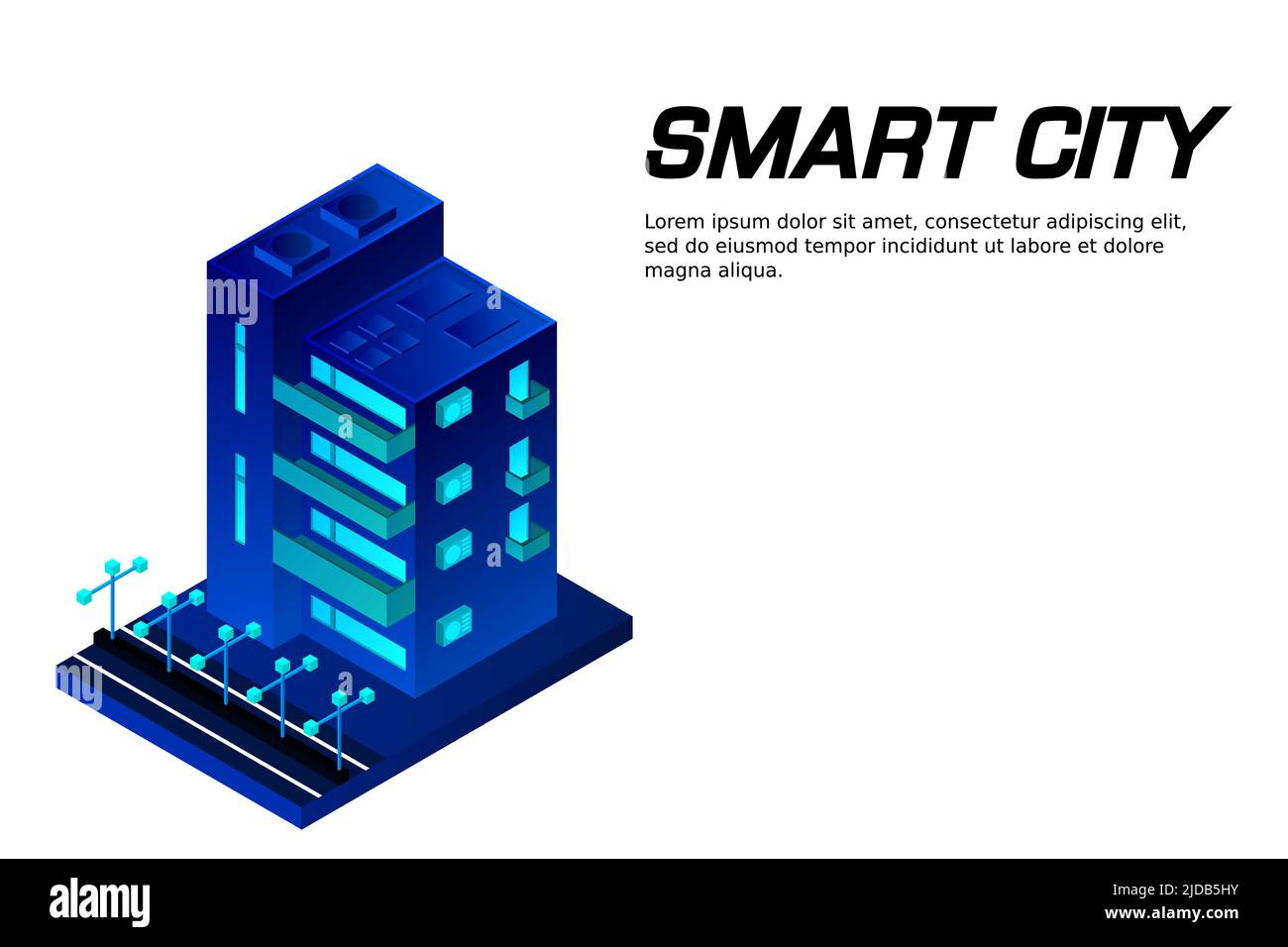 Concetto vettoriale isometrico intelligente per città o edifici intelligenti. Edifici moderni e intelligenti per la pianificazione urbana e lo sviluppo delle infrastrutture. vecto creativo Illustrazione Vettoriale