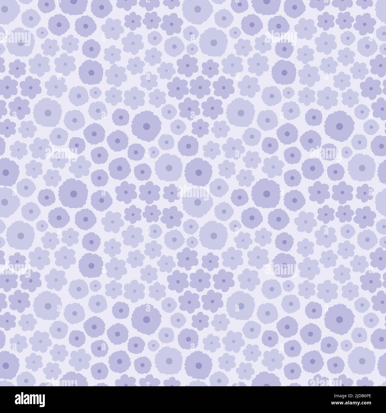 Motivo vettoriale senza cuciture floreale color lavanda. Viola pastello morbido, fiore piccolo ditsy tutta la stampa. Semplice, texture di sfondo ripetizione di fiori selvatici. Illustrazione Vettoriale