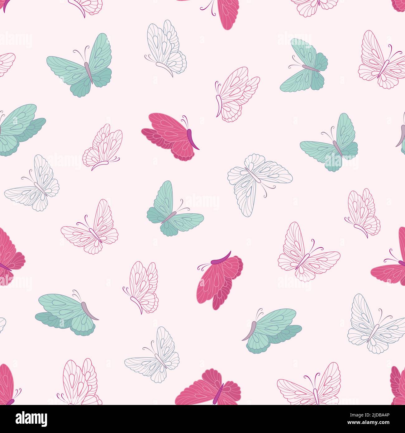 Rosa e blu farfalle vettore ripetizione senza giunture modello. Ottimo per il tessile, stampa allover moda, estate fabric.for scrapbooking, packaging project Illustrazione Vettoriale