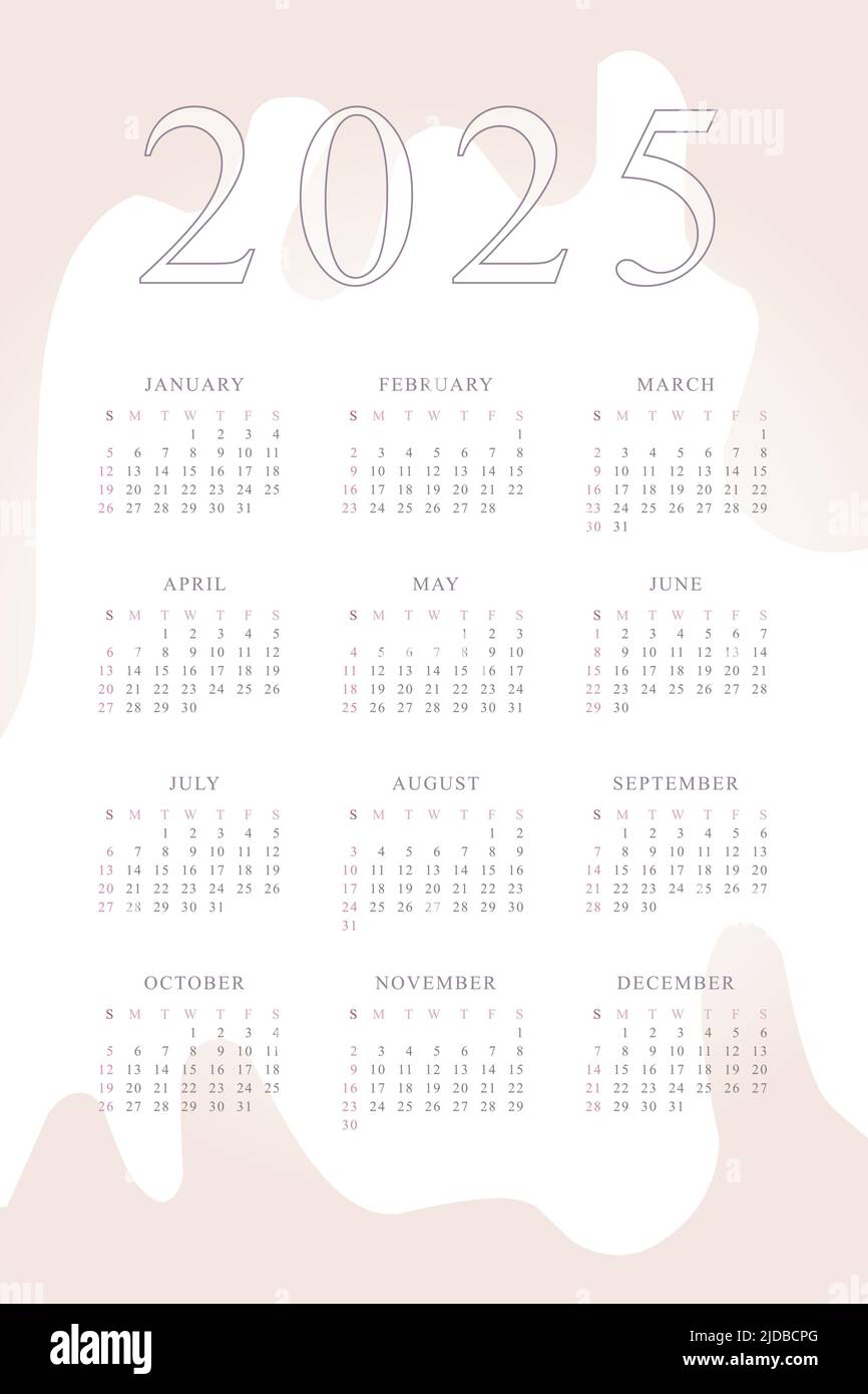 calendario 2025 con delicato design minimalista e tavolozza di colori pastello. Illustrazione Vettoriale