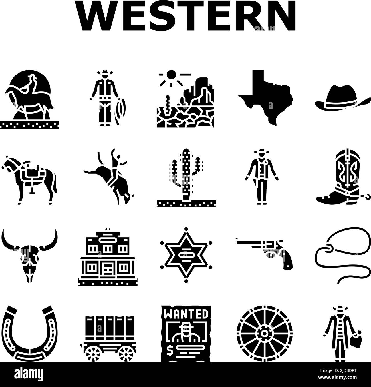 Western Cowboy e Sheriff Man icone Set Vector Illustrazione Vettoriale