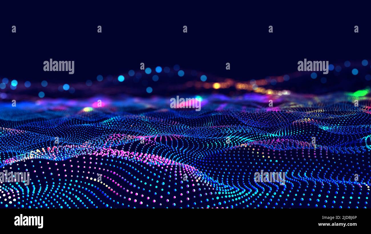 Flusso di big data Cyber. Campi di dati Blockchain. Flusso di connessione della linea di rete. Concetto di tecnologia ai, comunicazione digitale, ricerca scientifica Foto Stock