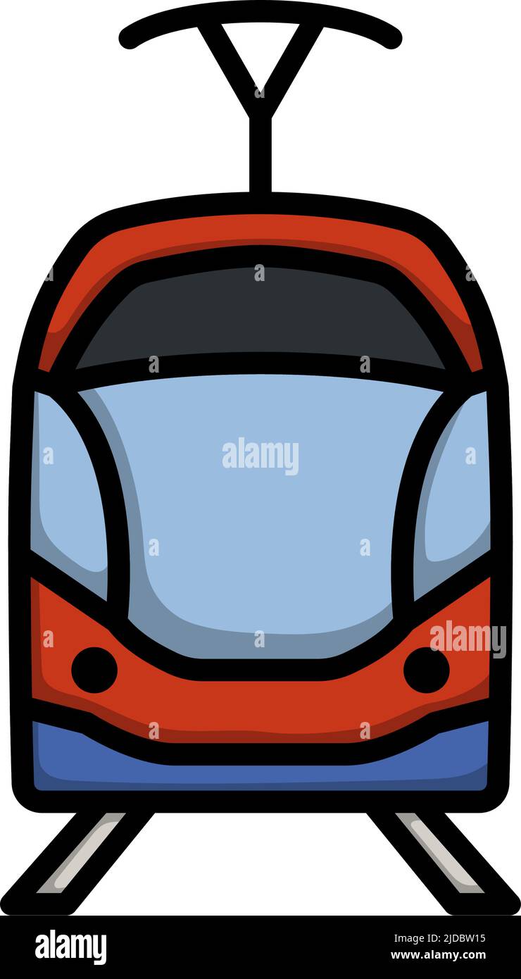 Icona del tram. Contorno grassetto modificabile con disegno riempimento colore. Illustrazione vettoriale. Illustrazione Vettoriale