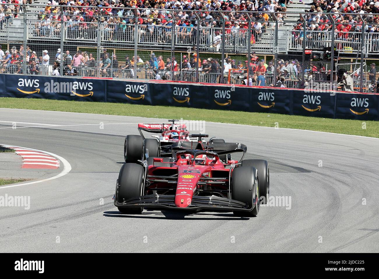 06/19/2022, circuito Gilles-Villeneuve, Montreal, FORMULA 1 AWS GRAND PRIX DU CANADA 2022, nella foto Charles Leclerc (MCO), Scuderia Ferrari, Valtteri Bottas (fin), Alfa Romeo F1 Team ORLEN Foto Stock